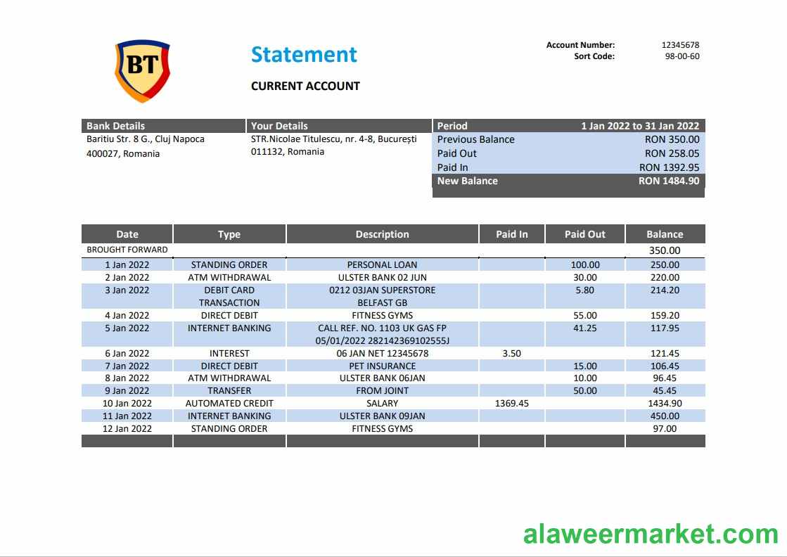 Romania Banca Transilvania bank statement